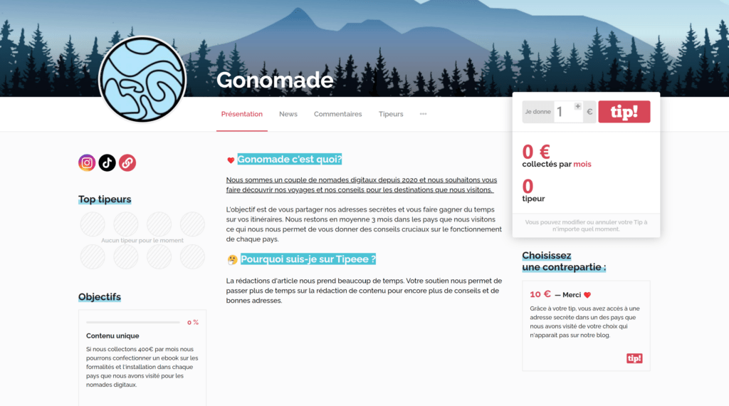 Gonomade sur tipeee